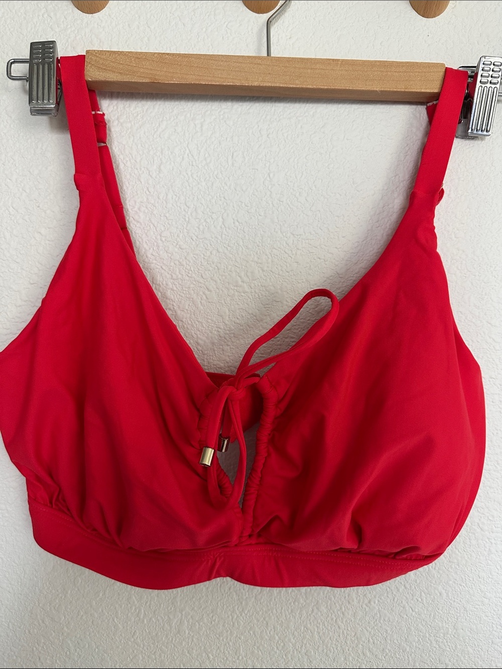 Tie-Front Red Swim Bra with Adjustable Straps